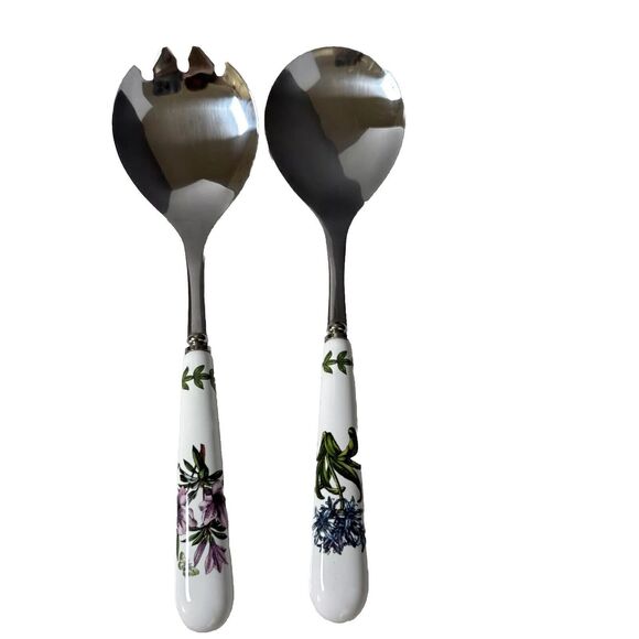 Portmeirion Botanic Garden Set of 2 Salad Servers Flowers Butterfly Utensils - Picture 1 of 14